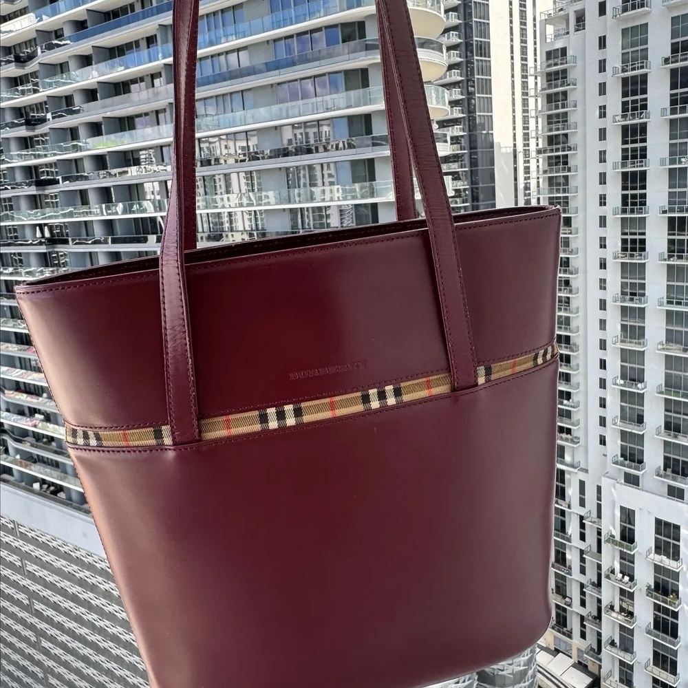 Burberry Burgundy Tote with Check Accent